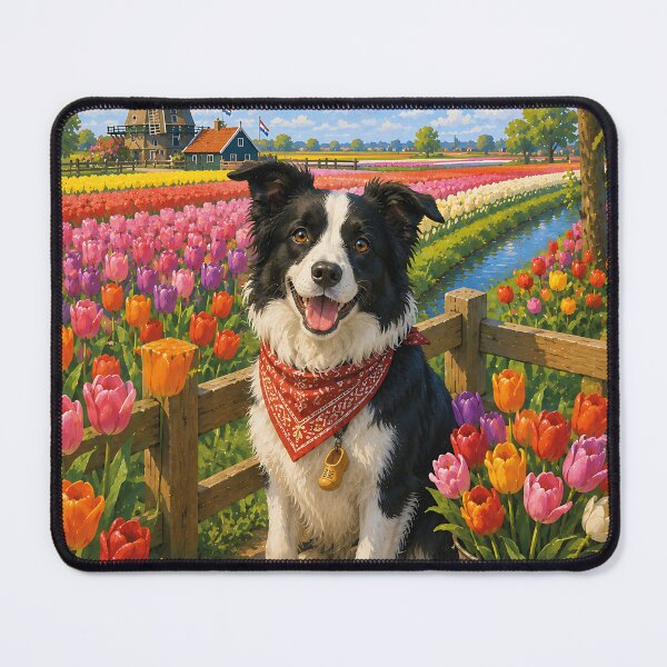 Item preview, Border Collie visiting the tulip fields designed and sold by Nomad-Paws.