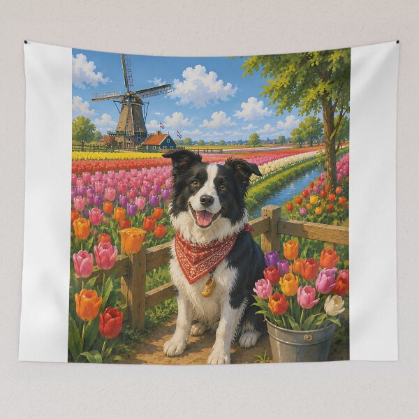 Item preview, Border Collie visiting the tulip fields designed and sold by Nomad-Paws.