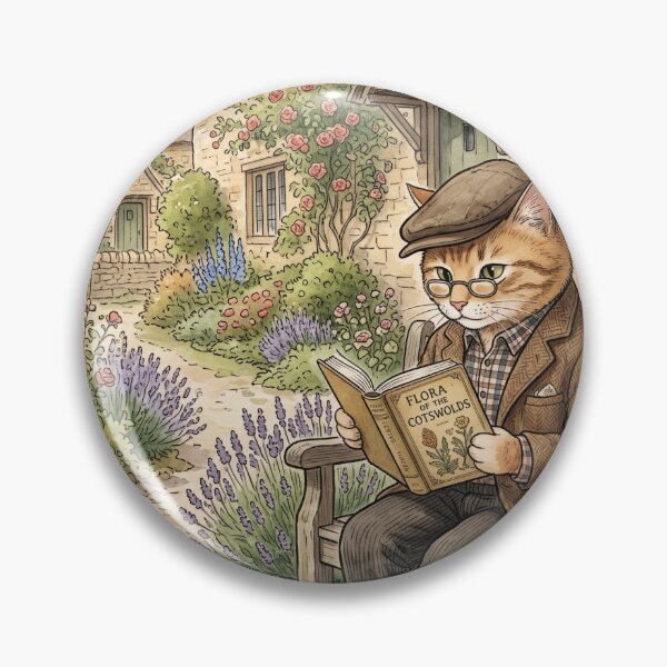 Item preview, Reading cat in English garden watercolor style classic fairy tale cozy designed and sold by TheCoolCatsMx.