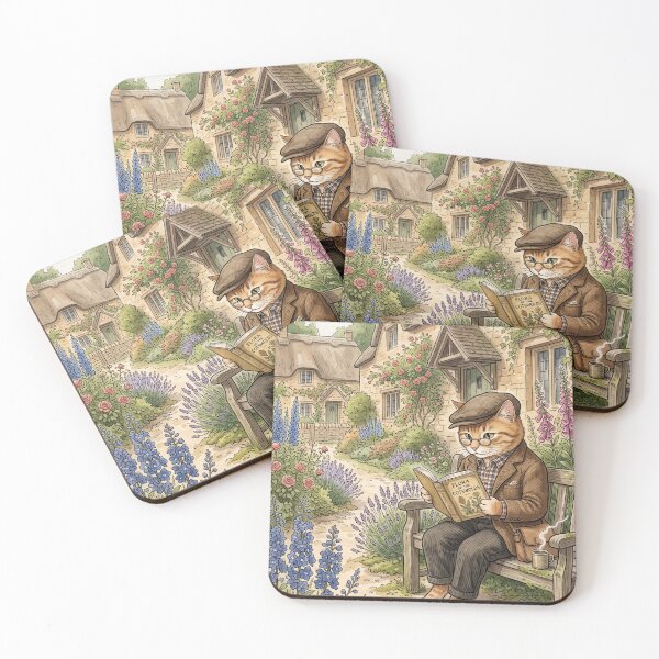 Item preview, Reading cat in English garden watercolor style classic fairy tale cozy designed and sold by TheCoolCatsMx.