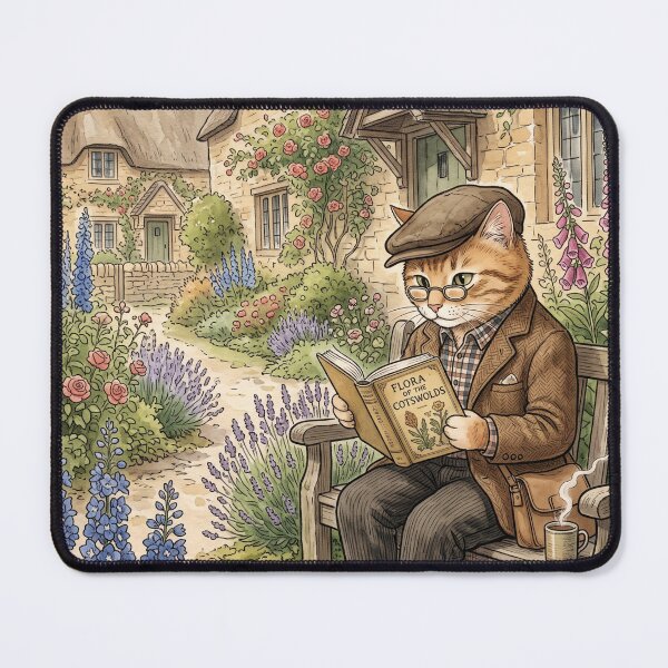 Item preview, Reading cat in English garden watercolor style classic fairy tale cozy designed and sold by TheCoolCatsMx.