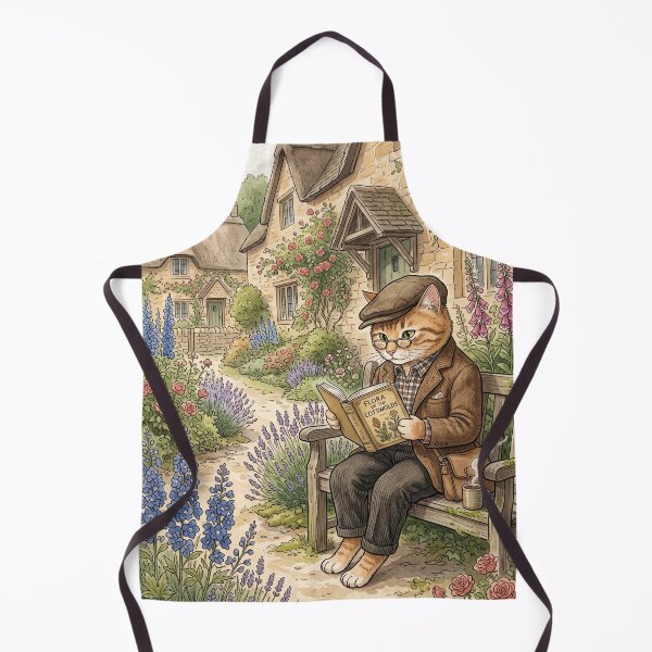 Item preview, Reading cat in English garden watercolor style classic fairy tale cozy designed and sold by TheCoolCatsMx.