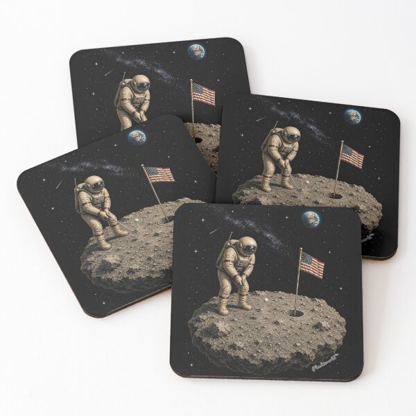 Item preview, Astronaut Playing Golf on Floating Asteroid | Vintage Space Pop Art | Retro Sci-Fi Design by PlushiWorld™ designed and sold by PLUSHIWORLDtm.