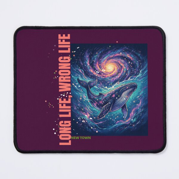 Item preview, Whale swimming beneath a galaxy with the phrase "Long Life, Wrong Life designed and sold by DVerse Studio.