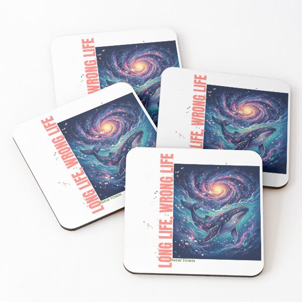 Item preview, Whale swimming beneath a galaxy with the phrase "Long Life, Wrong Life designed and sold by DVerse Studio.
