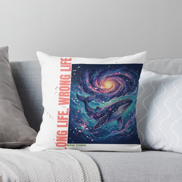 Artikelvorschau, Ein Wal schwimmt unter einer Galaxie mit dem Spruch „Langes Leben, falsches Leben“. entworfen und verkauft von DVerse Studio.