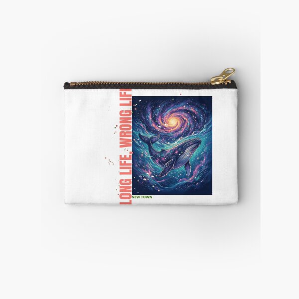 Item preview, Whale swimming beneath a galaxy with the phrase "Long Life, Wrong Life designed and sold by DVerse Studio.
