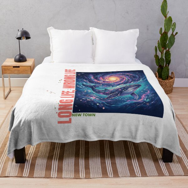 Item preview, Whale swimming beneath a galaxy with the phrase "Long Life, Wrong Life designed and sold by DVerse Studio.