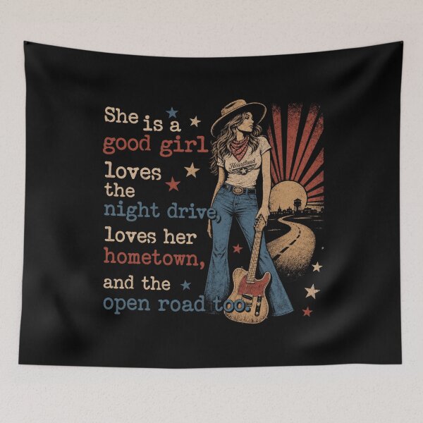 Item preview, She Is a Good Girl Country Western Vintage Cowgirl Shirt Design Retro Country Music Graphic designed and sold by sarahseeger.
