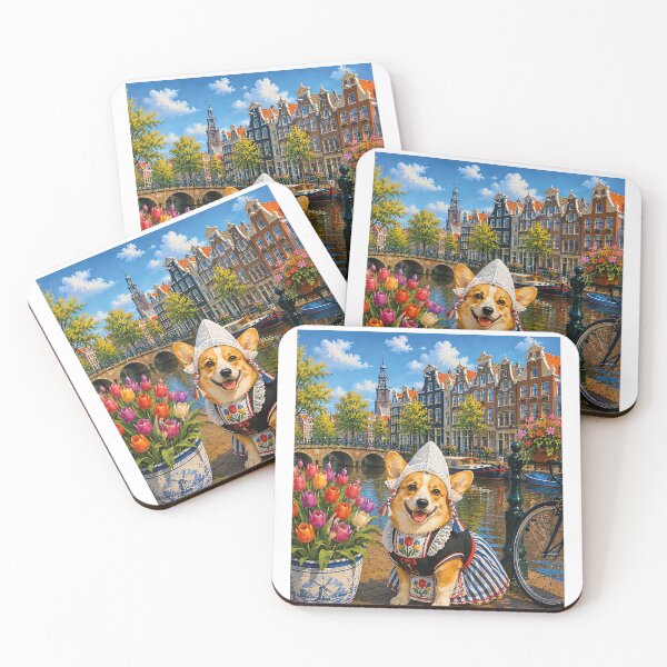 Item preview, Corgi sitting by a canal in Amsterdam designed and sold by Nomad-Paws.