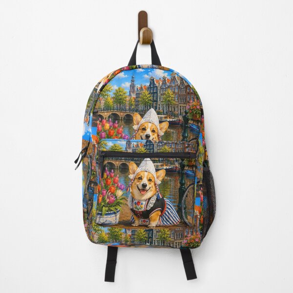 Item preview, Corgi sitting by a canal in Amsterdam designed and sold by Nomad-Paws.