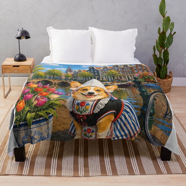 Item preview, Corgi sitting by a canal in Amsterdam designed and sold by Nomad-Paws.
