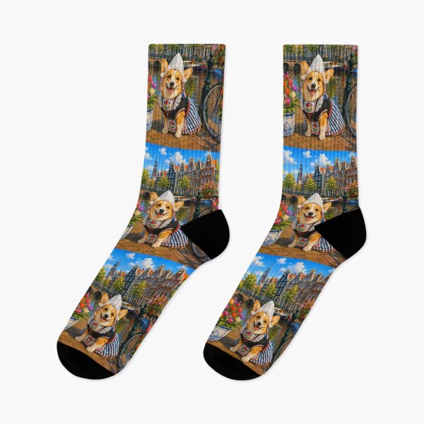 Item preview, Corgi sitting by a canal in Amsterdam designed and sold by Nomad-Paws.
