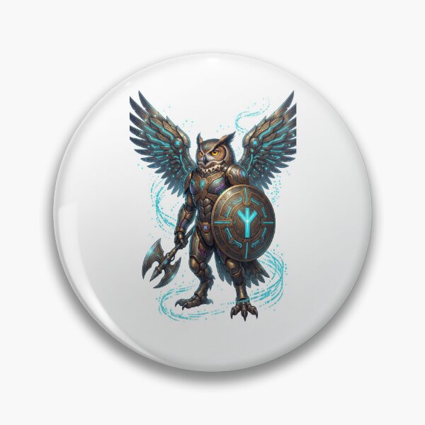 Artikelvorschau, Cyber Owl Warrior – Runenschild-Cyberpunk-Kunst entworfen und verkauft von CalmFrameArt.