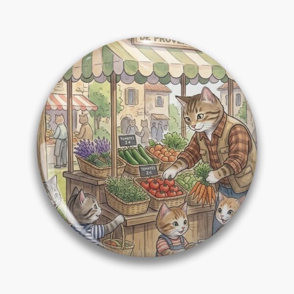 Item preview, Watercolor illustration of a rustic market with cute cats in a cozy style designed and sold by TheCoolCatsMx.