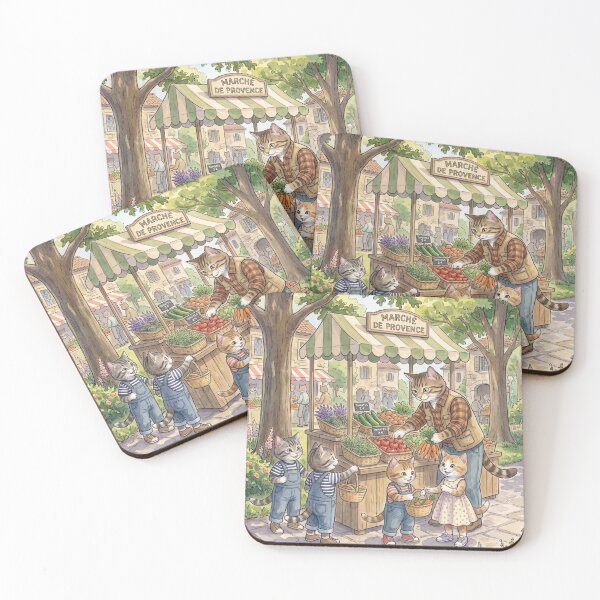 Item preview, Watercolor illustration of a rustic market with cute cats in a cozy style designed and sold by TheCoolCatsMx.