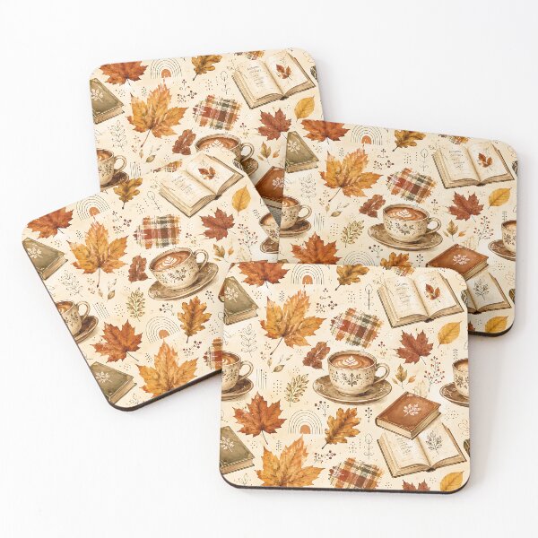 Item preview, Cozy Autumn Coffee Cup And Leaves Pattern designed and sold by Thai Vibe Studio.