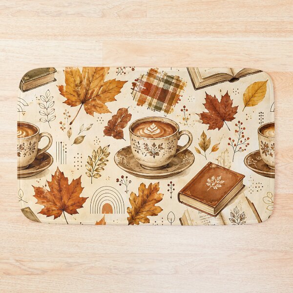 Item preview, Cozy Autumn Coffee Cup And Leaves Pattern designed and sold by Thai Vibe Studio.