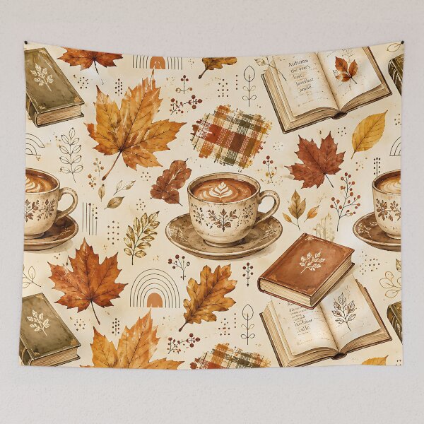 Item preview, Cozy Autumn Coffee Cup And Leaves Pattern designed and sold by Thai Vibe Studio.