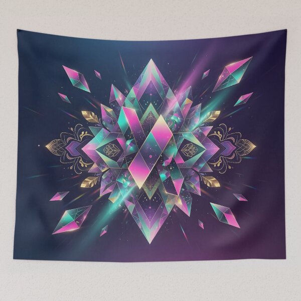 Item preview, Holographic Crystal Mandala – Iridescent Gem Burst Sacred Geometry Art designed and sold by DreamyWallVibes.