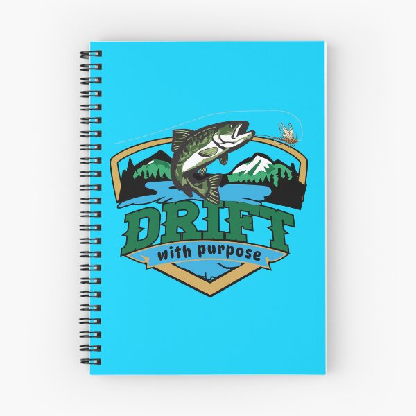 Item preview, Fly fishing illustration, logo style, text "Drift, with purpose". designed and sold by Art-Horizon.