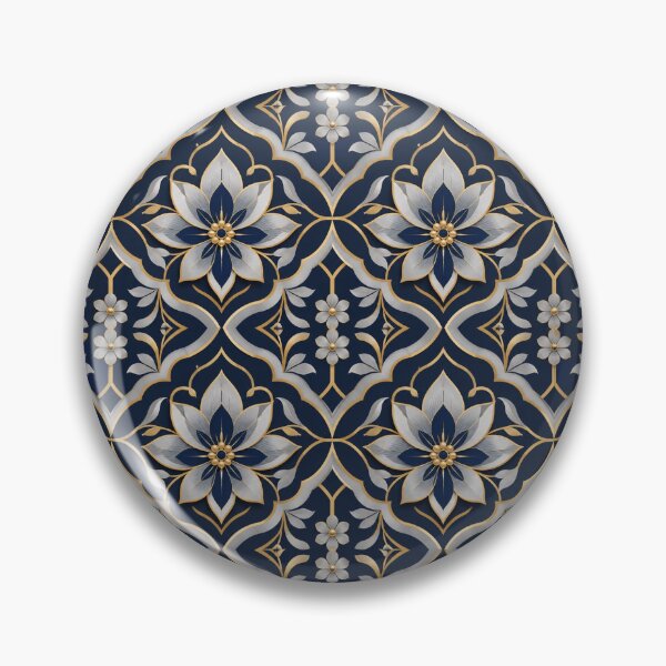 Item preview, Modern Elegant Navy Blue Gold Silver Floral Geometric Seamless Pattern  designed and sold by HoneyBlizz.