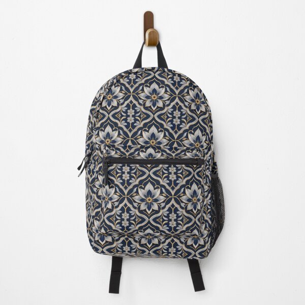 Item preview, Modern Elegant Navy Blue Gold Silver Floral Geometric Seamless Pattern designed and sold by HoneyBlizz.