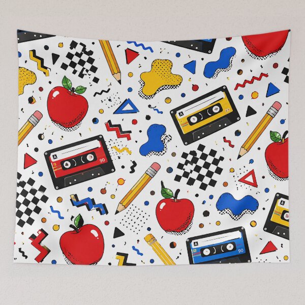 Item preview, Retro 90s School Stationery And Apple Pattern designed and sold by Thai Vibe Studio.