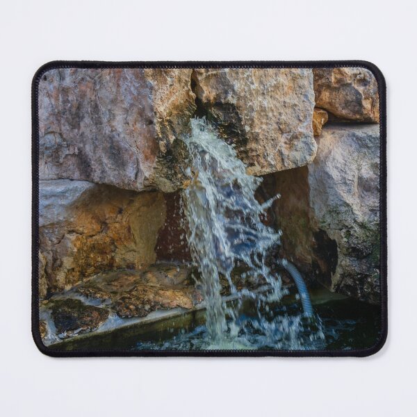 Item preview, Natural Stone Waterfall Fountain Cascading Into Pond With Mossy Rocks In Garden Setting designed and sold by Nmallia.
