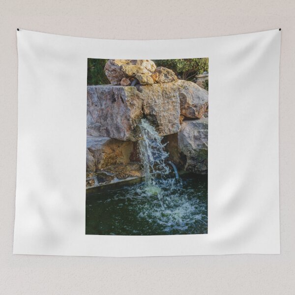 Item preview, Natural Stone Waterfall Fountain Cascading Into Pond With Mossy Rocks In Garden Setting designed and sold by Nmallia.