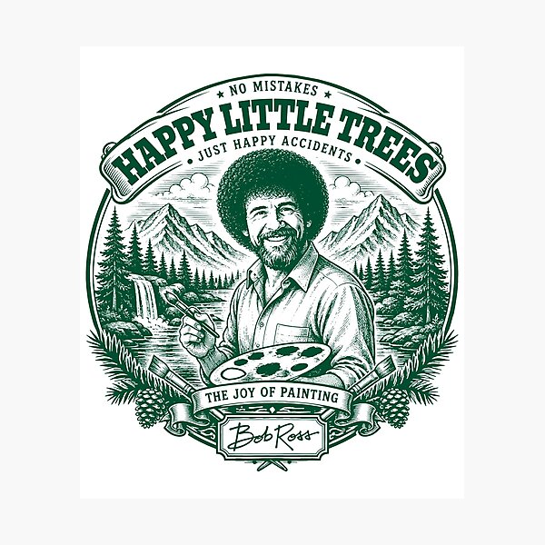 Item preview, Happy Little Trees Vintage Bob Ross Engraving Nature Art designed and sold by karamram.