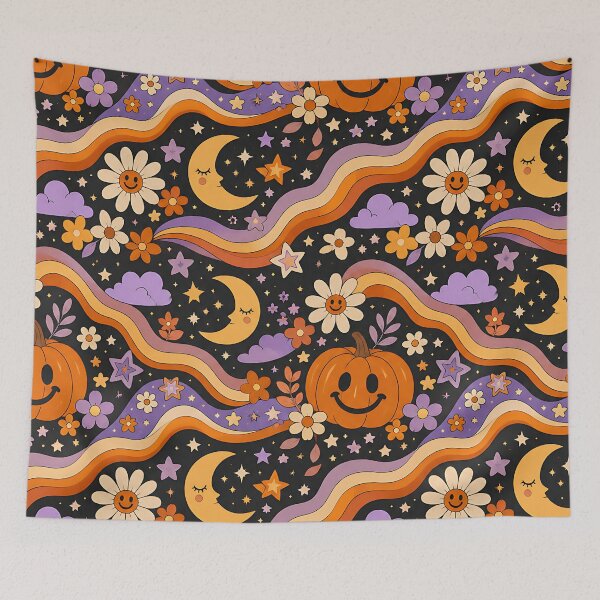 Item preview, Retro Groovy Autumn Night And Stars Pattern designed and sold by Thai Vibe Studio.