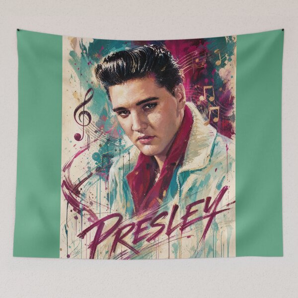 Item preview, Elvis Presley Artistic Watercolor Music Notes Portrait designed and sold by ElvisVintagePosters.