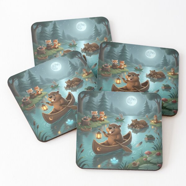 Item preview, Happy Beaver Adventures – Moonlight on Whispering River designed and sold by Clothes With Smiling Animals Walt Gral.