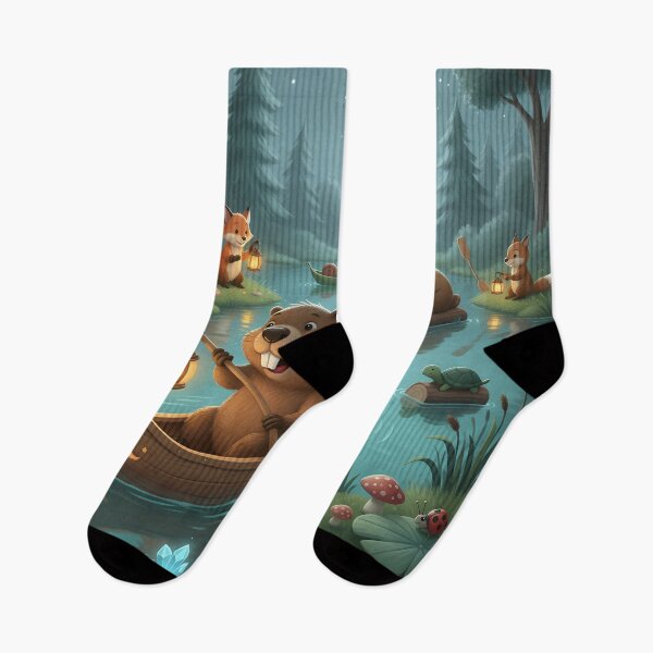 Item preview, Happy Beaver Adventures – Moonlight on Whispering River designed and sold by Clothes With Smiling Animals Walt Gral.