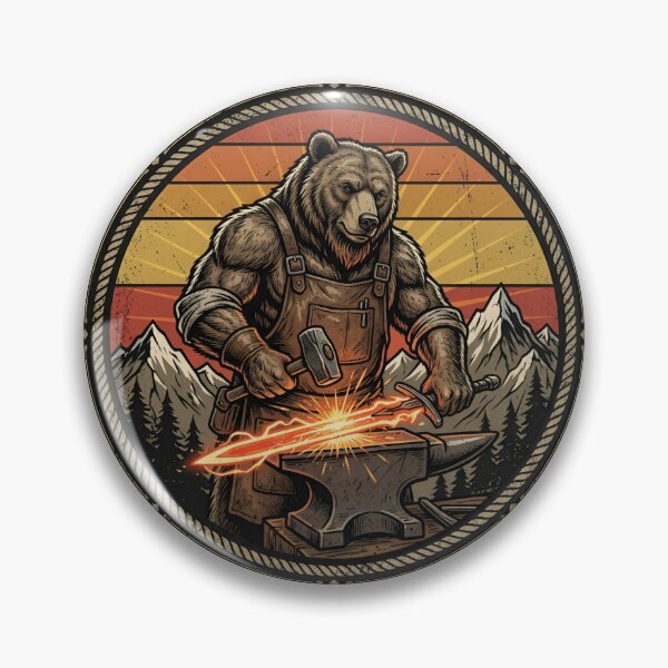 Item preview, Retro Blacksmith Grizzly Bear Vintage Badge designed and sold by DuckOddity.