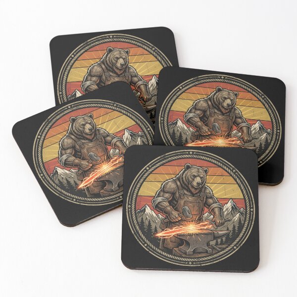 Item preview, Retro Blacksmith Grizzly Bear Vintage Badge designed and sold by DuckOddity.