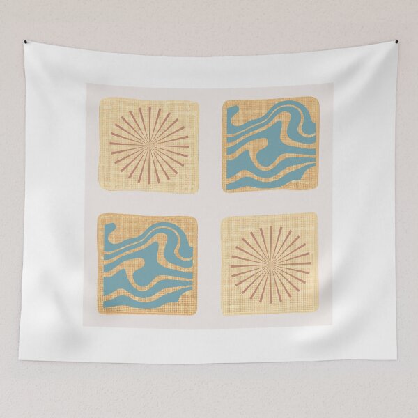 Item preview, Geometric Pattern of Sun and Waves, Retro Mediterranean Summer Style designed and sold by TheCozyDesk.