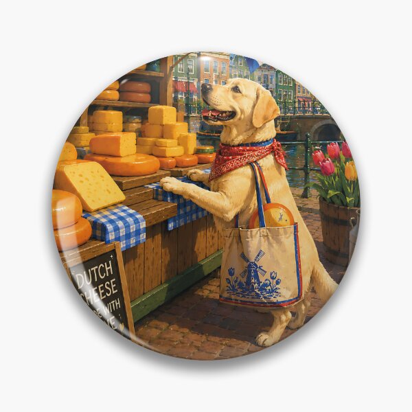 Item preview, Labrador buying cheese at a Dutch market. designed and sold by Nomad-Paws.