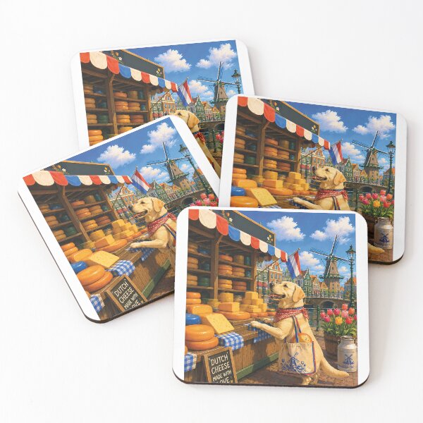 Item preview, Labrador buying cheese at a Dutch market. designed and sold by Nomad-Paws.
