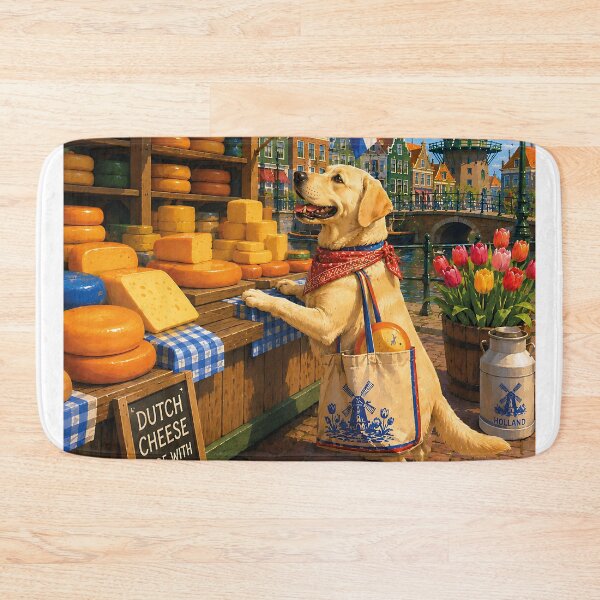 Item preview, Labrador buying cheese at a Dutch market. designed and sold by Nomad-Paws.