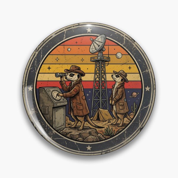 Item preview, Retro Radar Lookout Meerkats Vintage Badge designed and sold by DuckOddity.