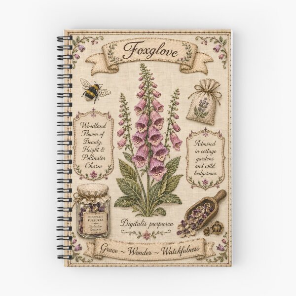 Item preview, Foxglove Vintage Embroidered Woodland Botanical Art designed and sold by Drift Pattern Studio.