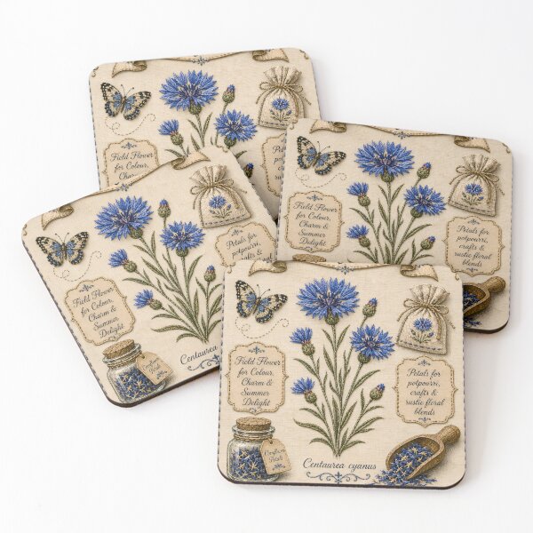 Item preview, Blue Cornflower Embroidered Botanical Cottagecore Art designed and sold by Drift Pattern Studio.