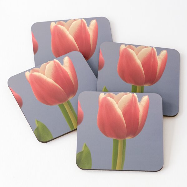 Item preview, Pink and White Tulip on Soft Blue Background designed and sold by pinkal.