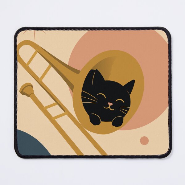 Item preview, Black Cat in Trombone Art Print | Whimsical Jazz Cat Print | Mid-Century Modern Music Art | Cute Minimalist Cat Illustration designed and sold by Studio pod Burom.