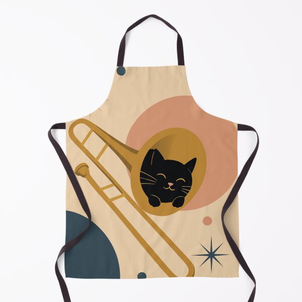 Item preview, Black Cat in Trombone Art Print | Whimsical Jazz Cat Print | Mid-Century Modern Music Art | Cute Minimalist Cat Illustration designed and sold by Studio pod Burom.