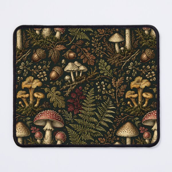 Item preview, Vintage Dark Forest Fungi And Fern Pattern designed and sold by Thai Vibe Studio.