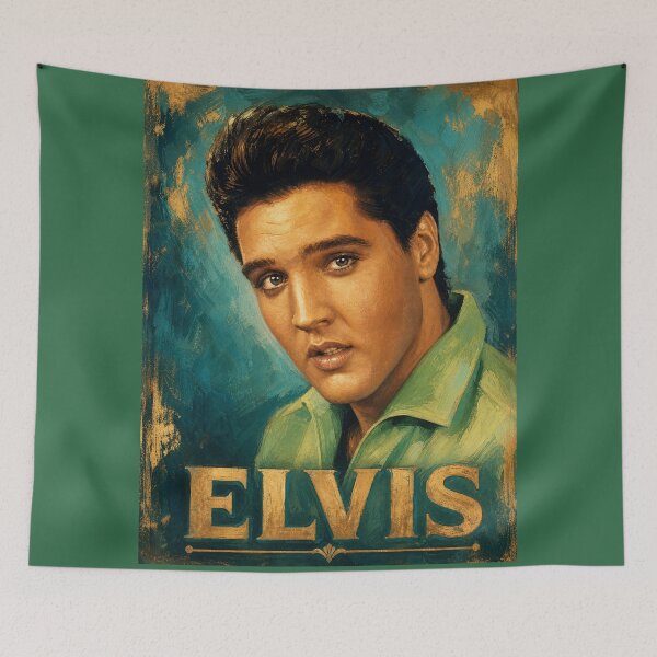 Item preview, Elvis Presley Classic Gold Vintage Oil Painting Portrait designed and sold by ElvisVintagePosters.