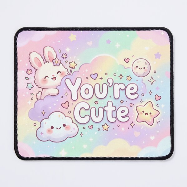 Item preview, Kawaii You're Cute Bunny Fairies with Pastel Rainbow Clouds a Moon and Stars designed and sold by MakersFolly.